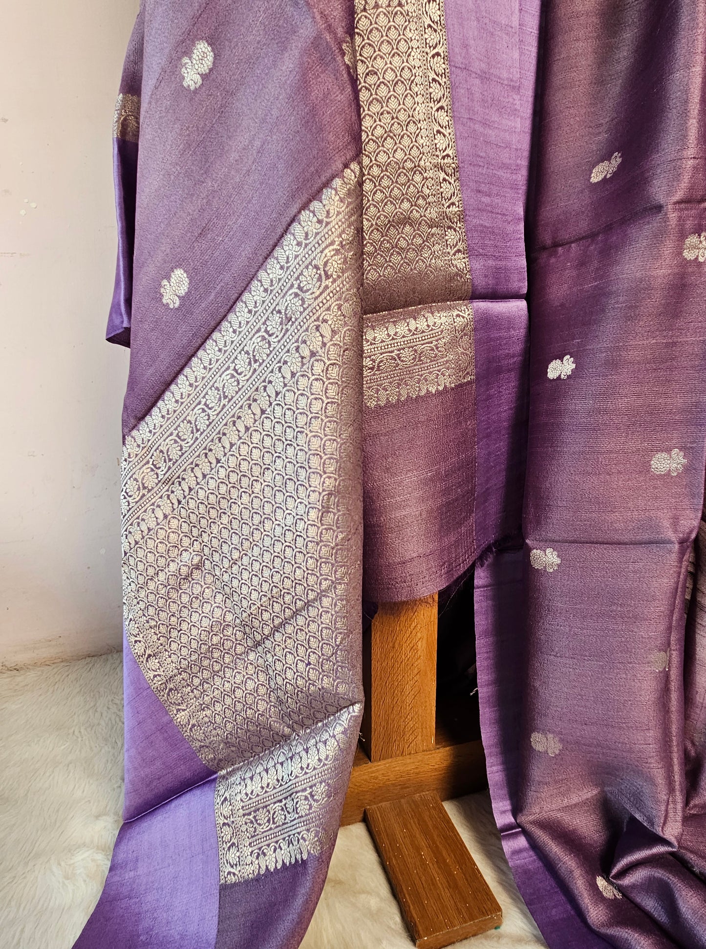 Purple Traditional Silk Saree with Subtle Silver Motifs
