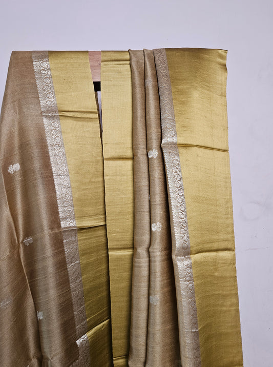 Elegant Golden Soft Silk Saree with Silver Zari Border