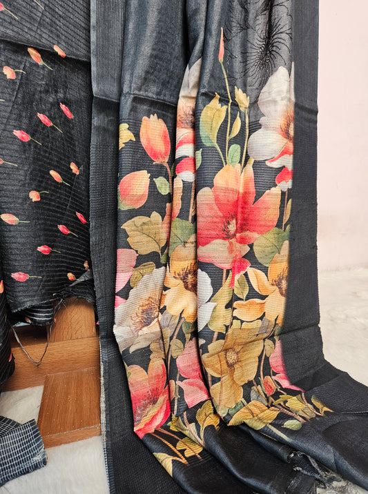 Enchanting Black Floral Tissue Silk Saree