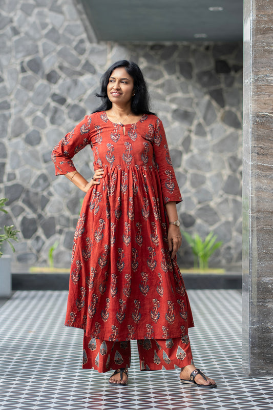 Rust Hand Block Printed Co-ord Set