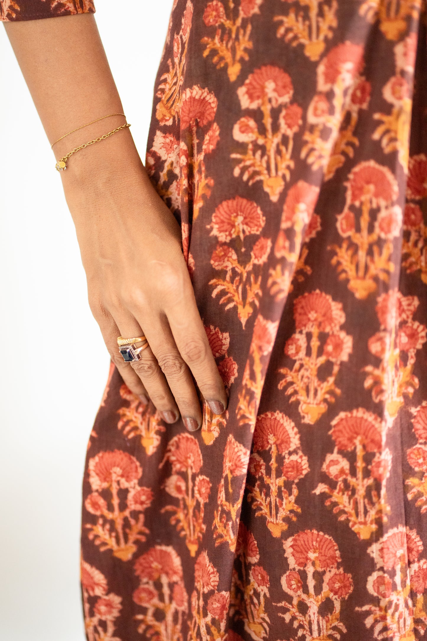 Rust & Earth-Toned Hand Block Printed Anarkali Dress