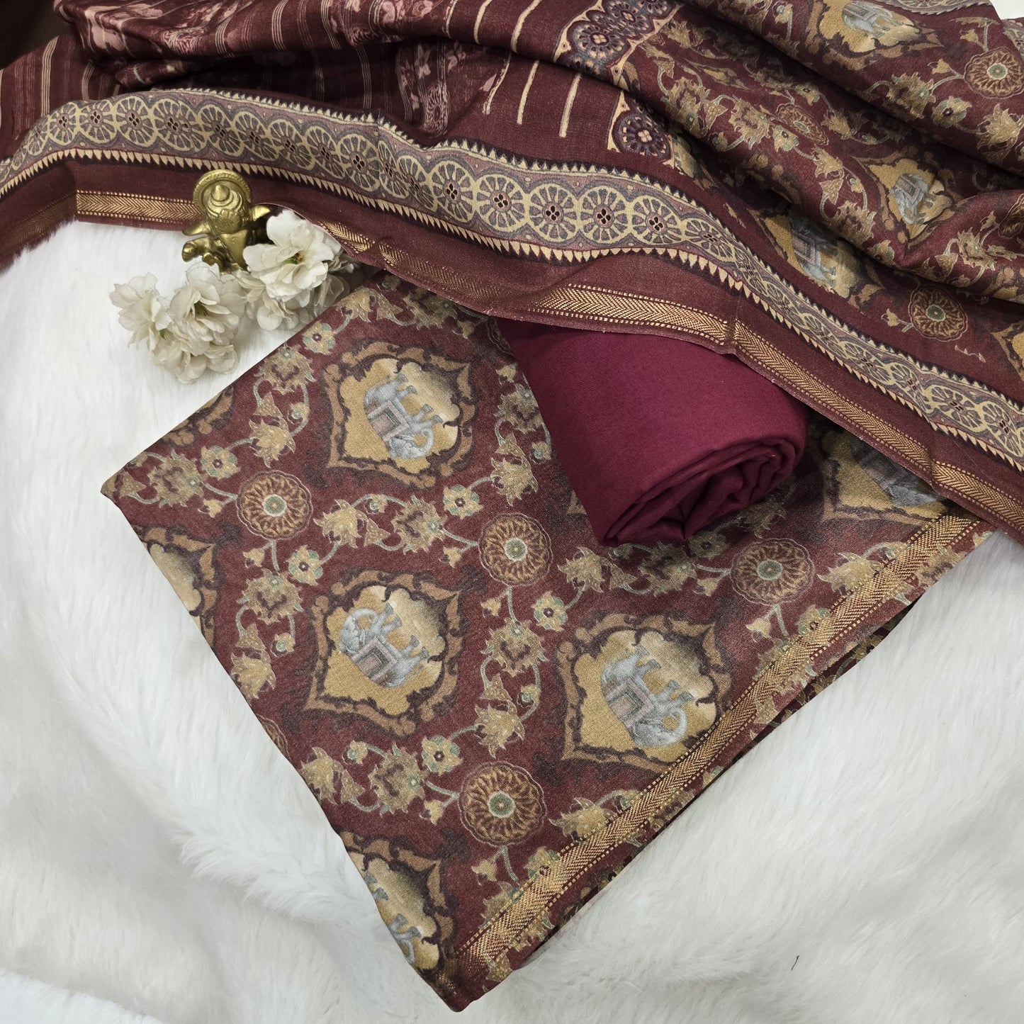 Maroon & Gold Ethnic Unstitched Suit Set