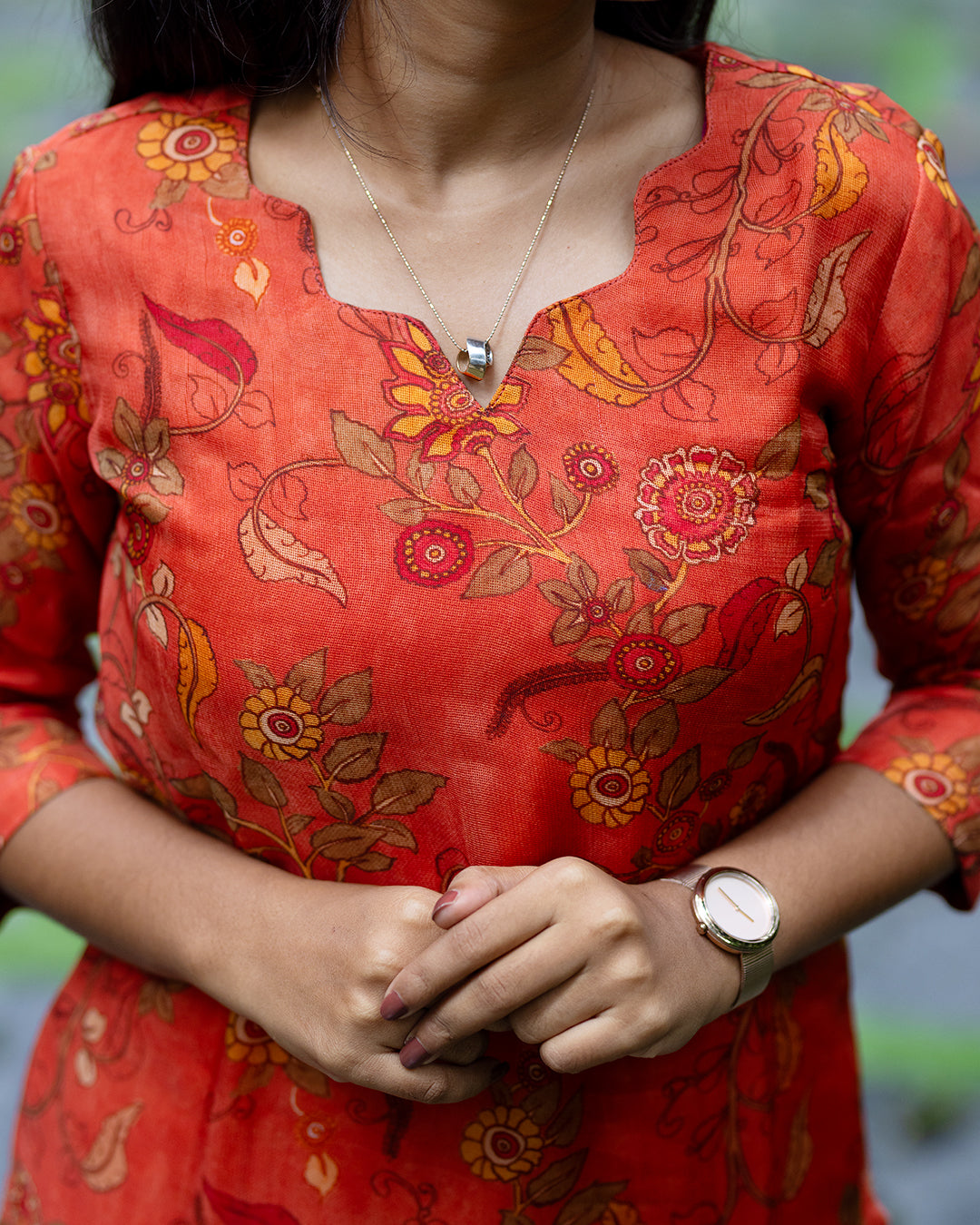 Orange Floral Banarasi Printed Co-ord Set