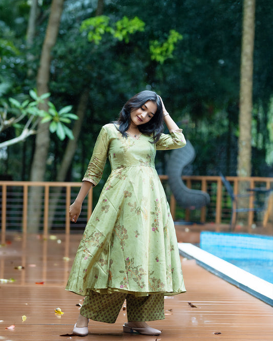 Embroidered Tissue Anarkali Co-ord