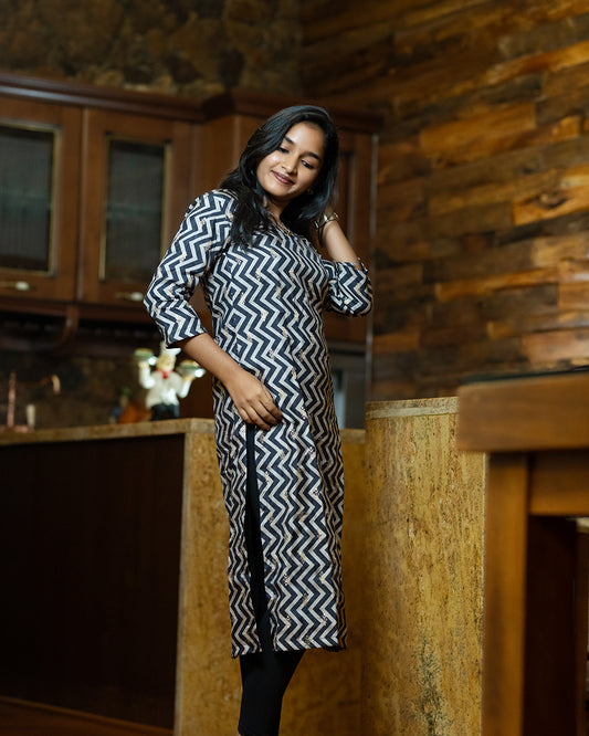 Black Russian Silk Kurti