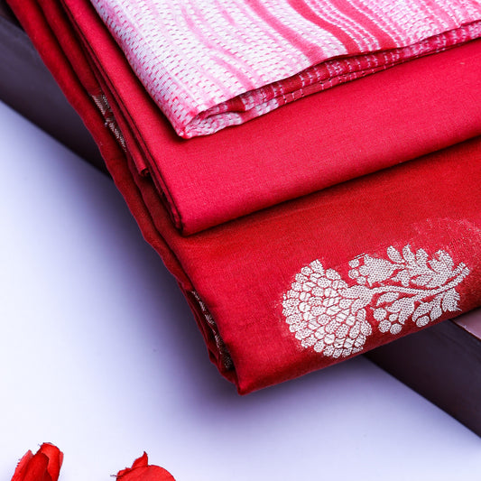 Red & Blue Chanderi Chudi Set