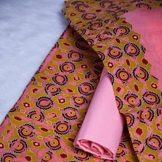 Peach & Mustard Printed Patchwork Chudi Set