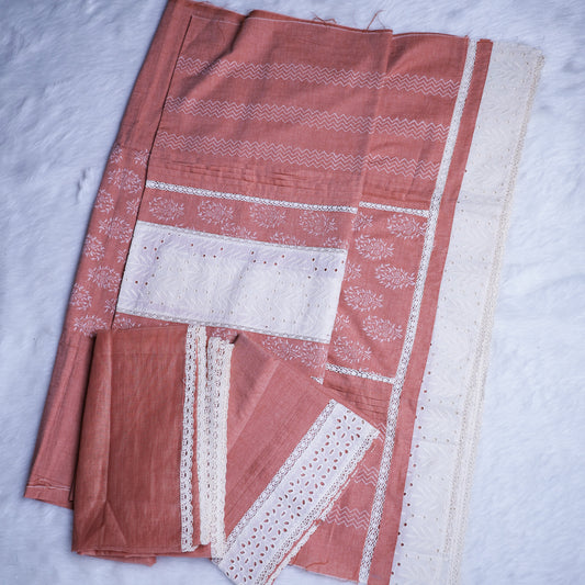 Rustic Rose Cotton Chudi Set with Chikankari & Lace Details