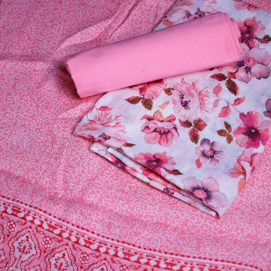 Blush Pink Linen Chudi Set with Elegant Prints