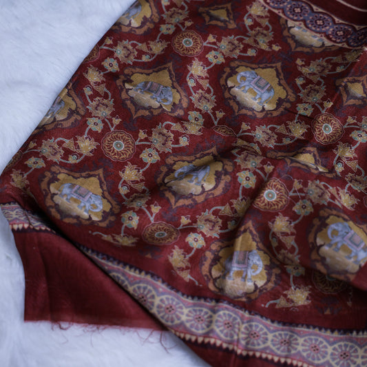 Maroon & Gold Ethnic Unstitched Suit Set