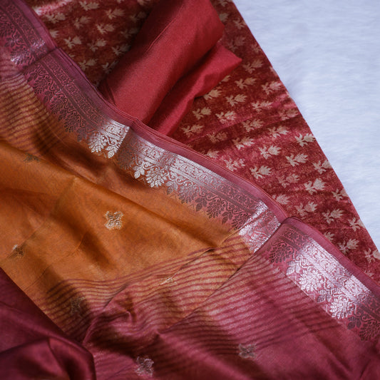 Fiery Ombre Tissue Chudi Set with Floral Zari & Printed Bottom