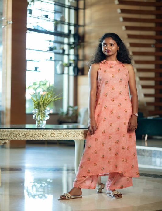 Peach Floral linen Co-ord
