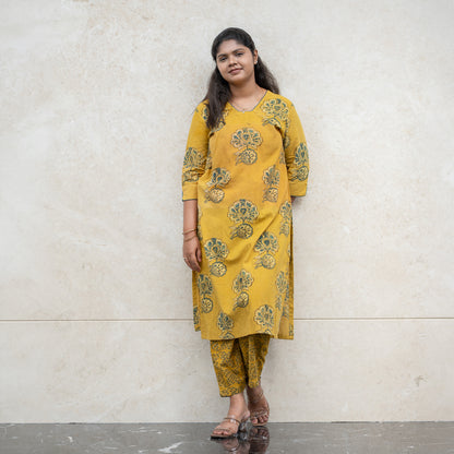Mustard Floral Kurta & Pant Set