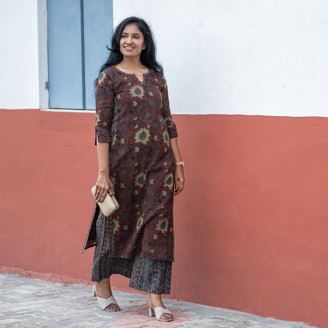 Earthy Floral Kurta & Palazzo Set