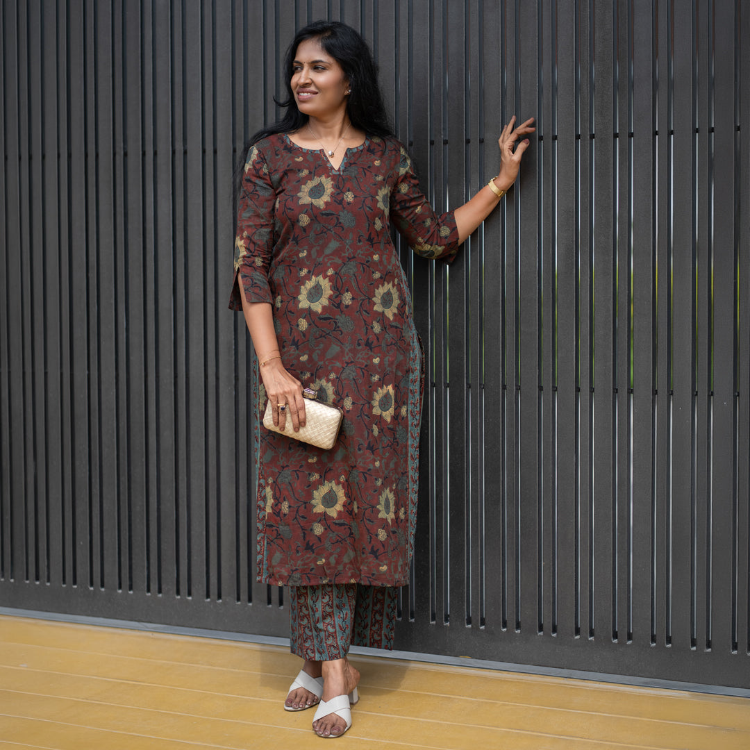 Earthy Floral Kurta & Palazzo Set