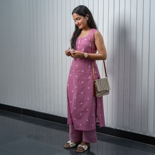 Blush Polka Dot Kurta & Palazzo Set
