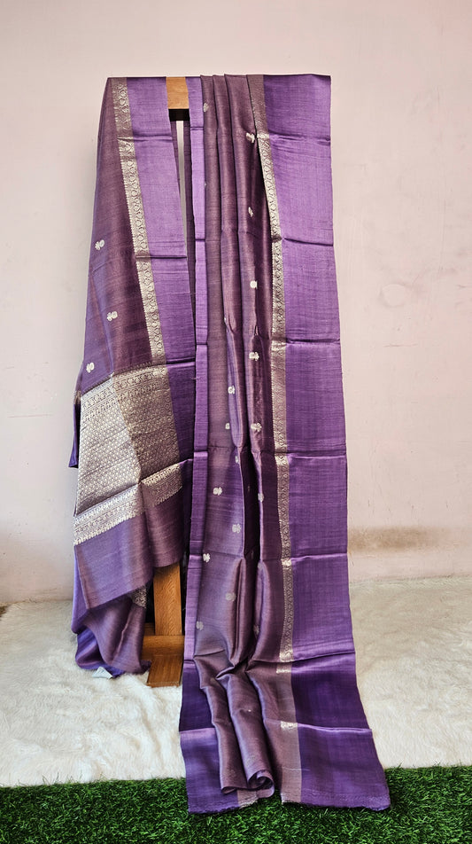 Purple Traditional Silk Saree with Subtle Silver Motifs
