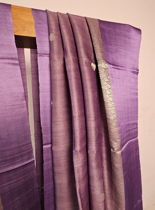 Purple Traditional Silk Saree with Subtle Silver Motifs