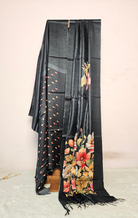 Enchanting Black Floral Tissue Silk Saree