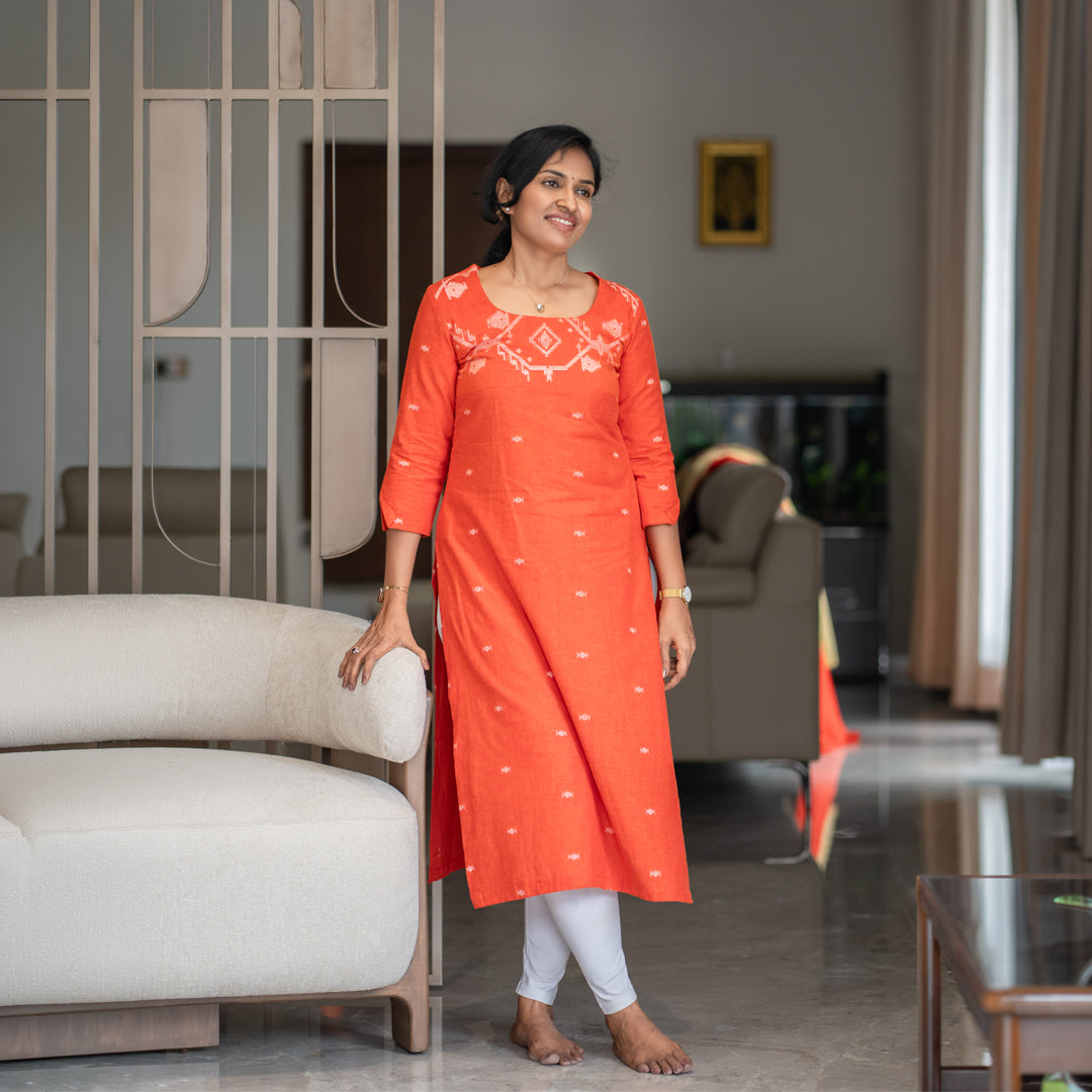 Coral Bloom Cotton Kurti