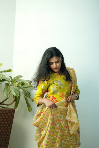 Lime Yellow Floral Kurti & Dupatta