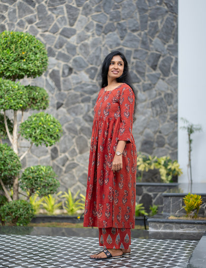 Rust Hand Block Printed Co-ord Set