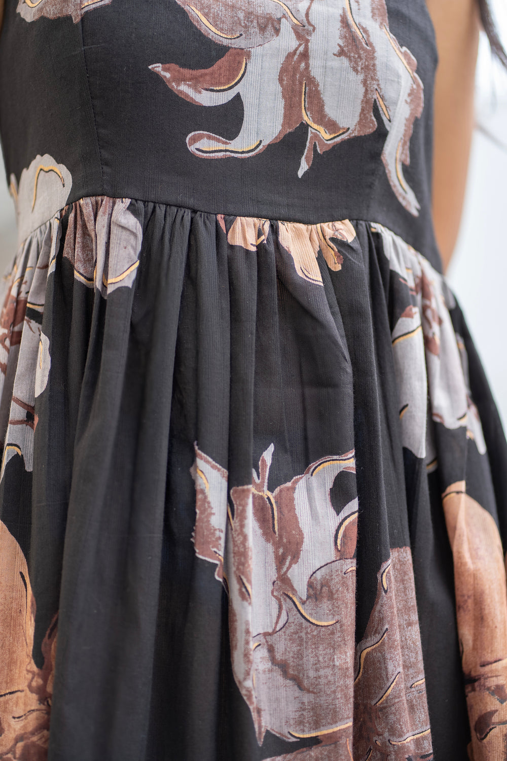 Black Floral Sleeveless Cotton Dress