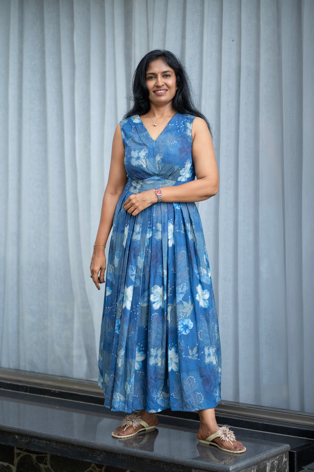 Blue Blossom Sleeveless Maxi Dress
