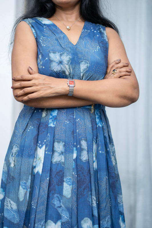 Blue Blossom Sleeveless Maxi Dress