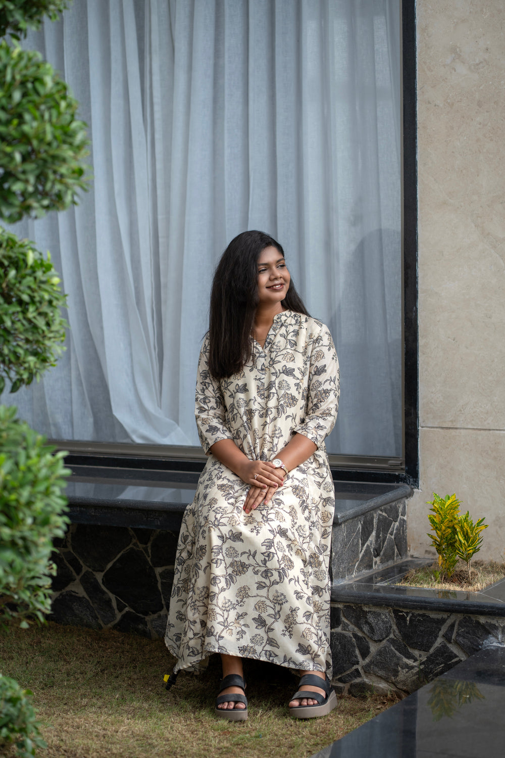 Ivory Botanical Midi Dress