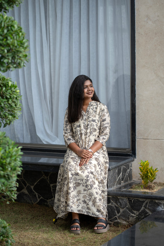 Ivory Botanical Midi Dress