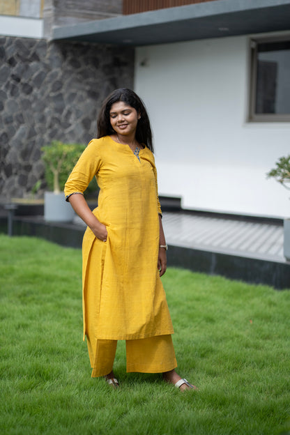 Mustard Kurta Set with Printed Dupatta