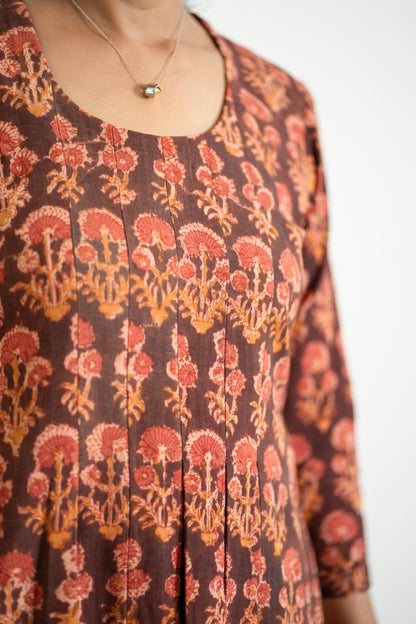 Rust & Earth-Toned Hand Block Printed Anarkali Dress