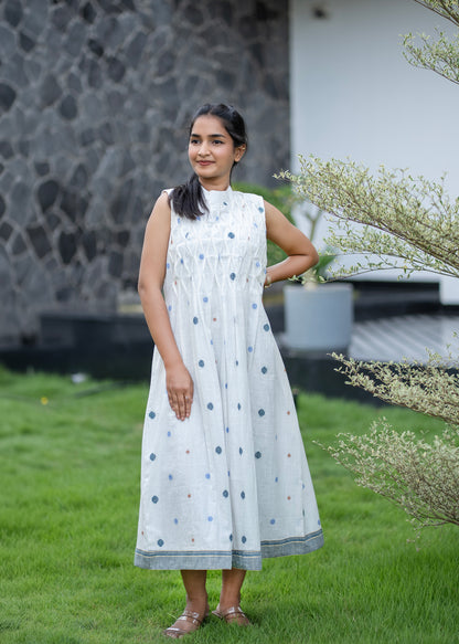 Ivory Smocked Sleeveless Midi Dress