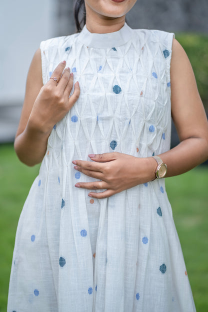 Ivory Smocked Sleeveless Midi Dress