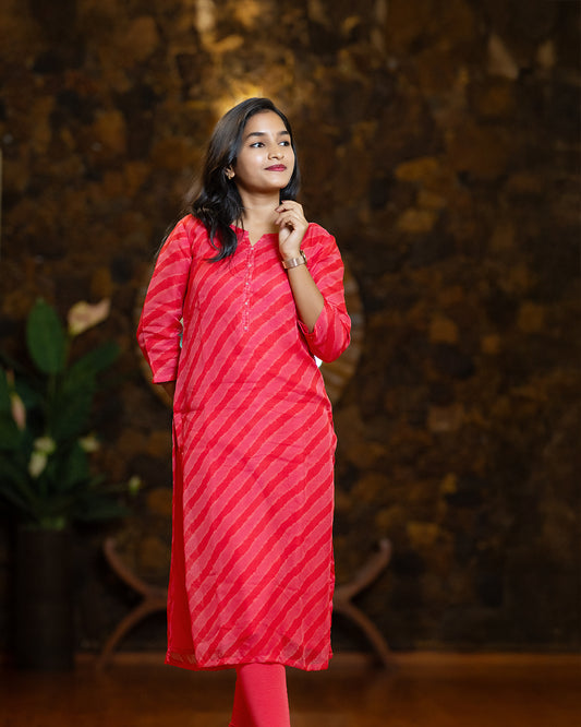 Bright Pink Striped Banaras Kurti