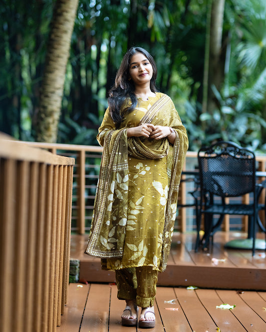 Olive Green Pure Organza Kurti Set