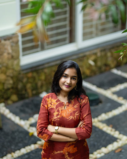 Rust Floral Banarasi Burberry Co-Ord