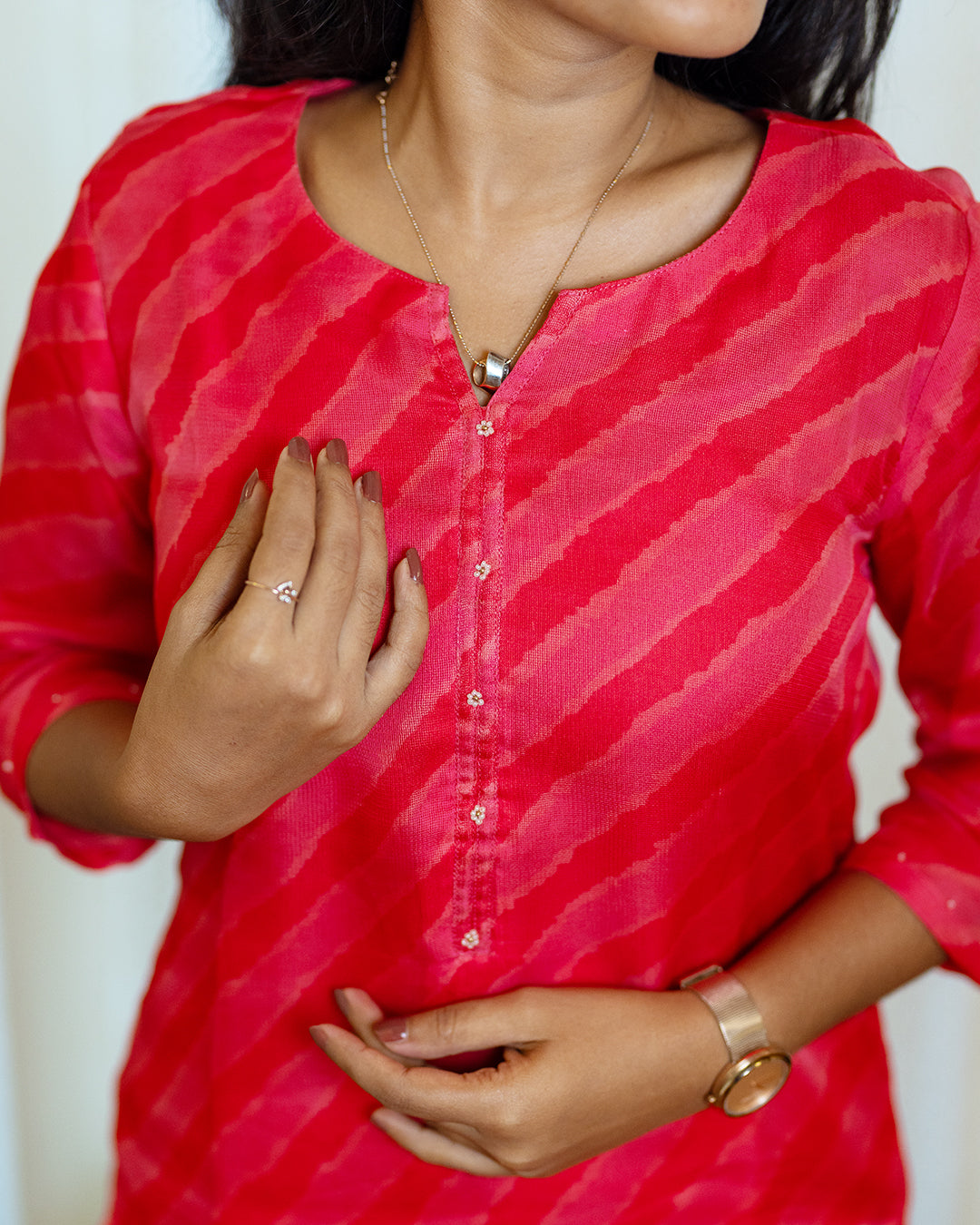 Bright Pink Striped Banaras Kurti