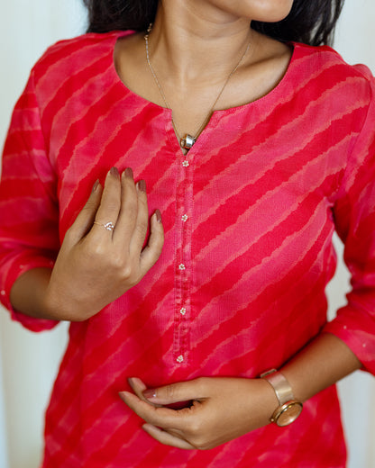 Bright Pink Striped Banaras Kurti