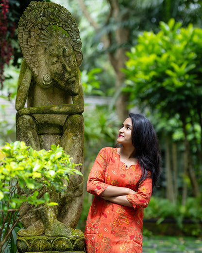Orange Floral Banarasi Printed Co-ord Set