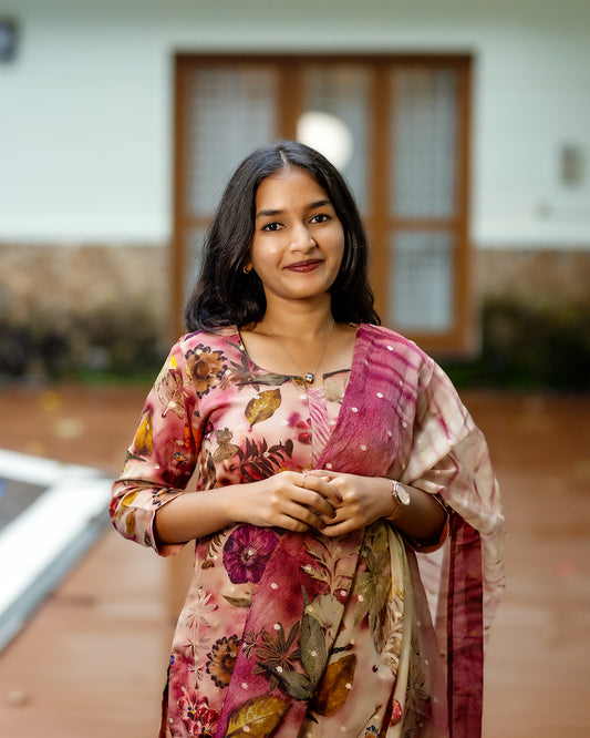 Vintage Floral Organza Kurti Set