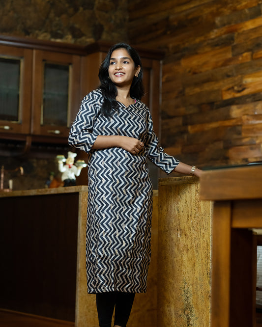 Black Russian Silk Kurti