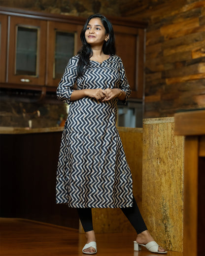 Black Russian Silk Kurti