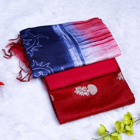 Red & Blue Chanderi Chudi Set