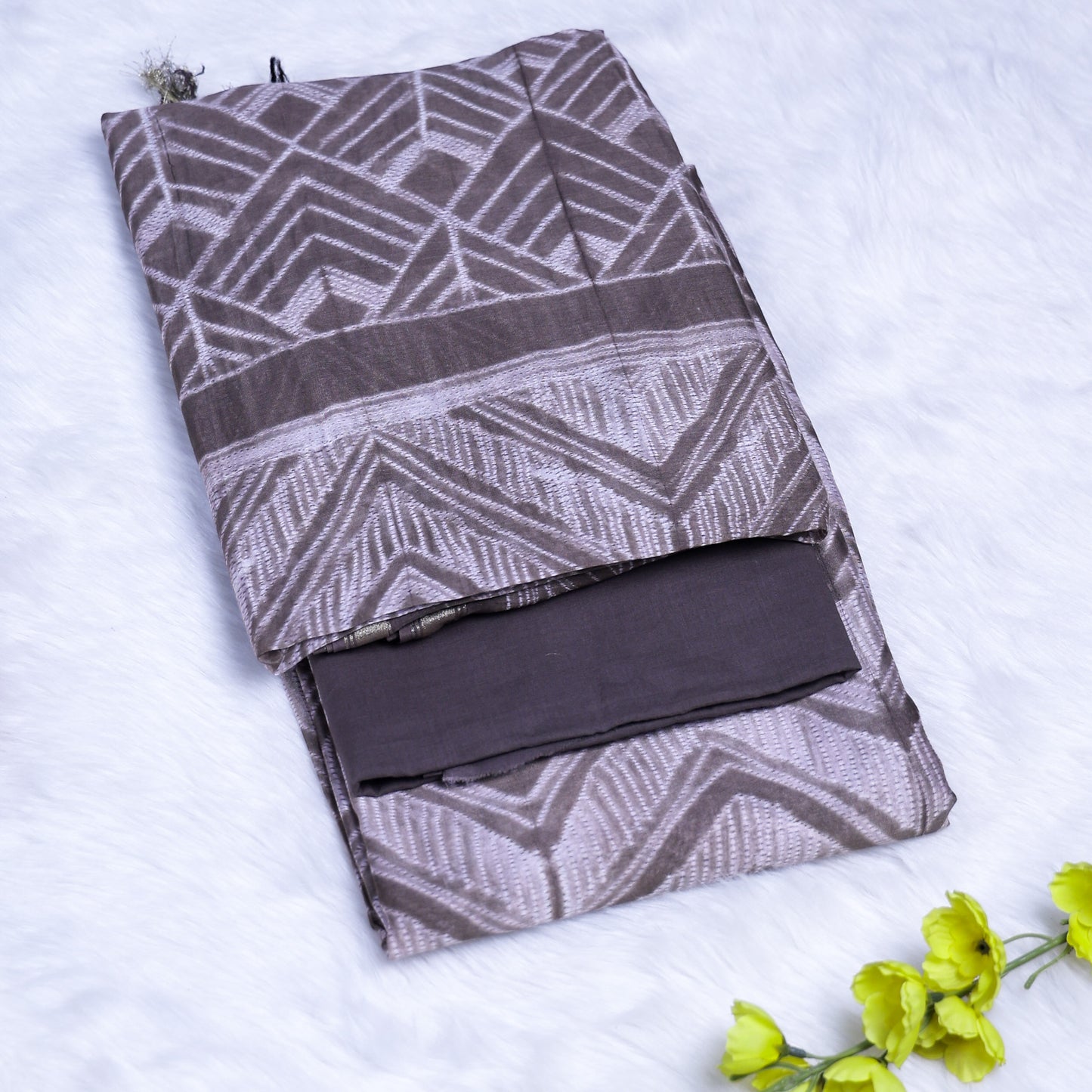 Contemporary Grey & Brown Cotton Chudi Set