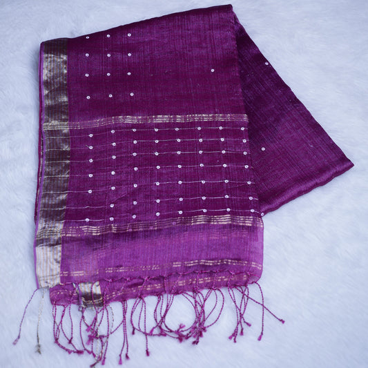 Regal Purple Tissue Silk Saree with Polka Dot & Zari Weave