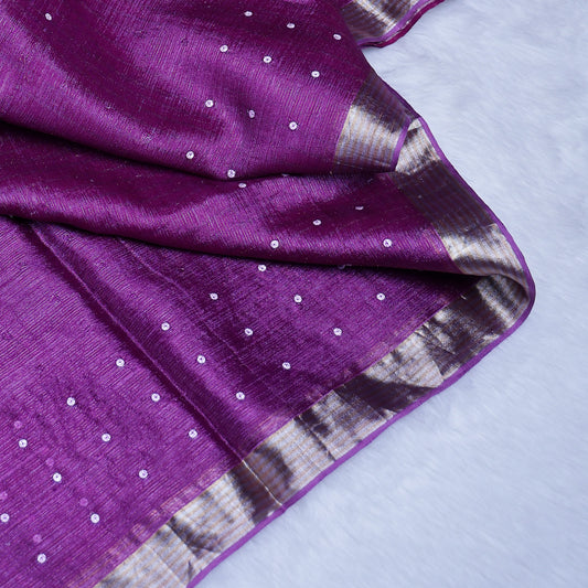 Regal Purple Tissue Silk Saree with Polka Dot & Zari Weave