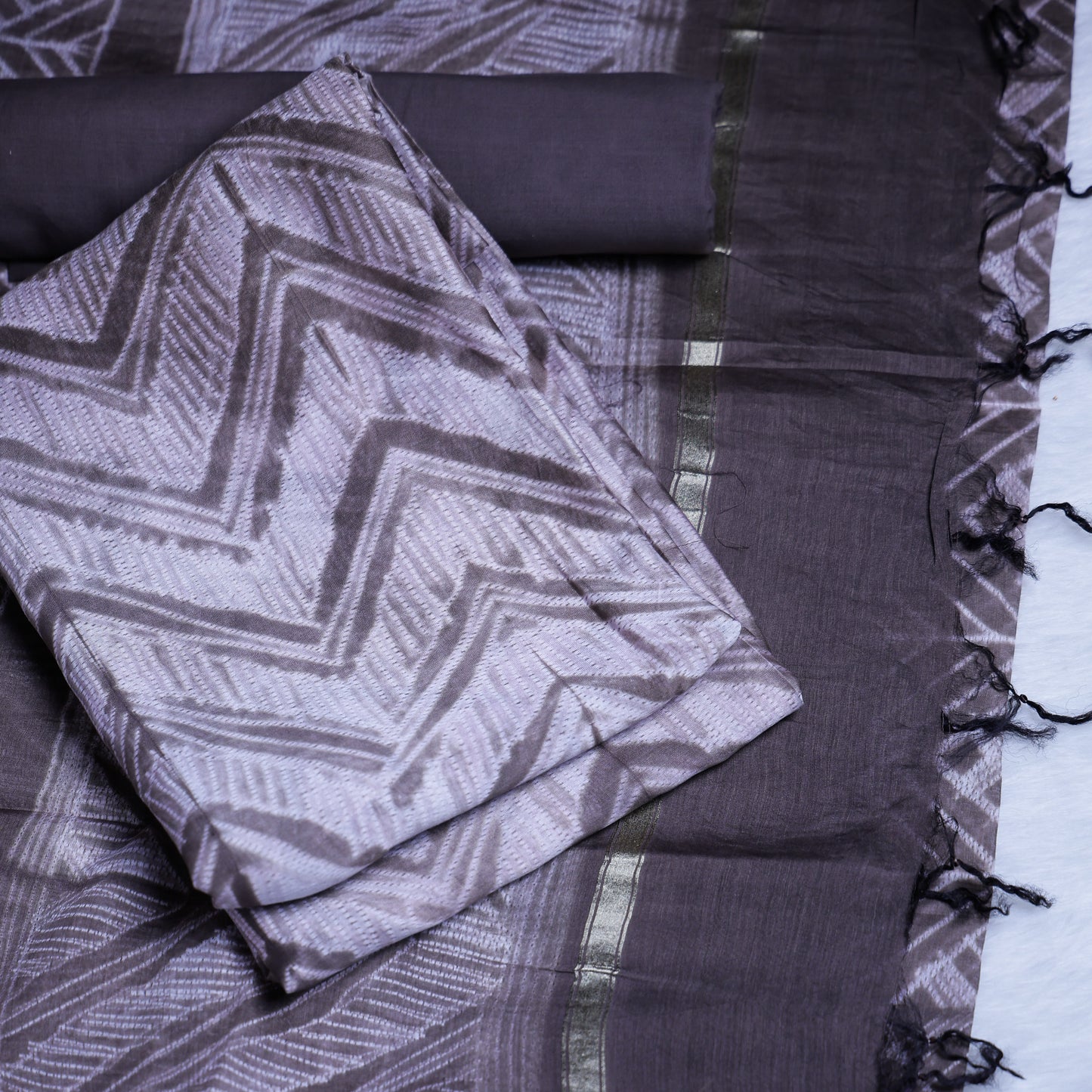 Contemporary Grey & Brown Cotton Chudi Set