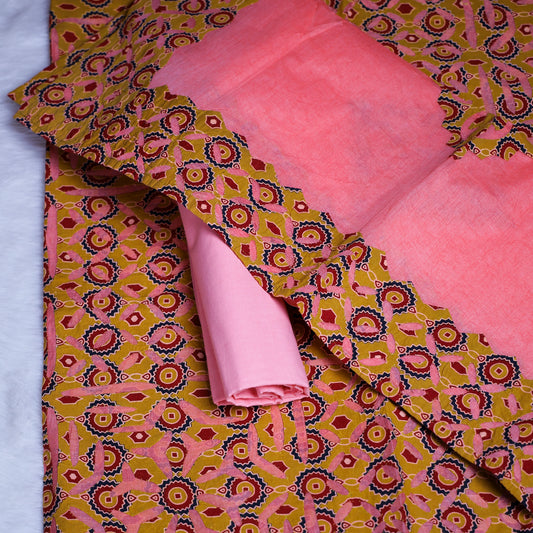 Peach & Mustard Printed Patchwork Chudi Set